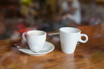Hot coffee cup in coffee shop.