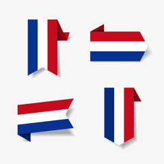 Dutch flag stickers and labels. Vector illustration.