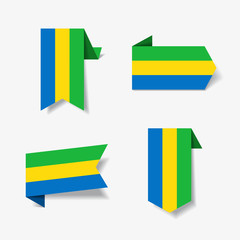 Gabon flag stickers and labels. Vector illustration.