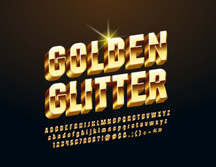 Vector Golden 3D Font. Luxury Elegant Alphabet Letters, Numbers and Symbols.