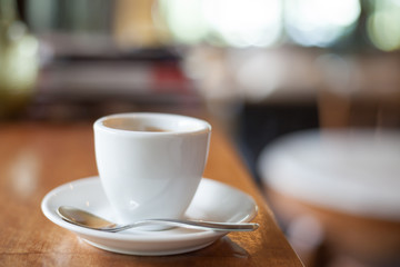 Hot coffee cup in coffee shop.