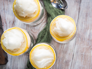 Lemon sorbet ice cream served as gourmet dessert