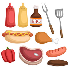 a vector set of many food and sauce for barbeque