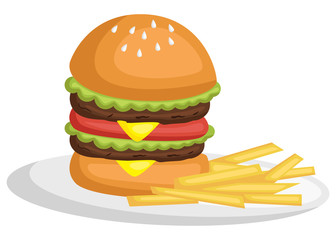 a vector of a burger and fries