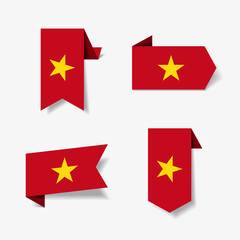 Vietnamese flag stickers and labels. Vector illustration.