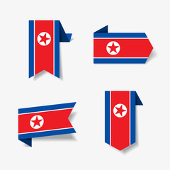 North Korean flag stickers and labels. Vector illustration.