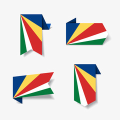 Seychelles flag stickers and labels. Vector illustration.