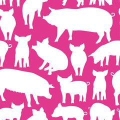 Vector seamless pattern with pig on pink background. Can be used for textile, website background, book cover, packaging.