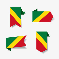 Congolese flag stickers and labels. Vector illustration.