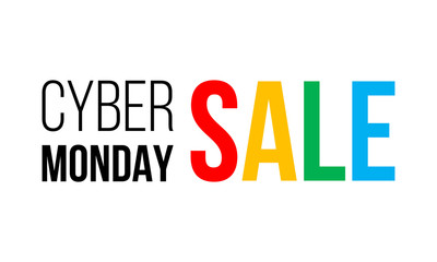 cyber monday sale, black and colorful vector text on white background