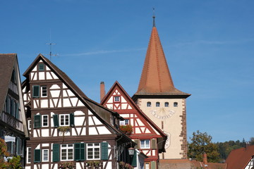 Obraz premium Gengenbach,Germany-October 12, 2018: Gengenbach is a town in Black Forest in Germany. Thanks to wooden frame houses, it is sometimes called as Nice in Baden or romantic jewelry town.