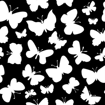 Seamless pattern with butterflies silhouette. Endless texture for wallpaper, fill, web page background, surface texture.