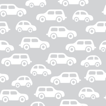 Doodle cars background. Seamless baby boy pattern in vector. Texture for wallpaper, fills, web page background.