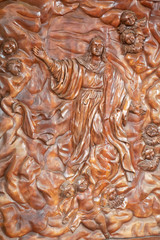 Jesus on the door of a Catholic Church in Philippines