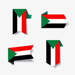 Sudanese flag stickers and labels. Vector illustration.