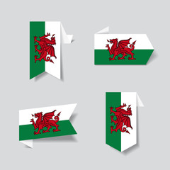 Welsh flag stickers and labels. Vector illustration.