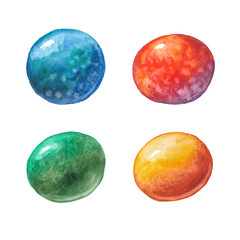 four watercolor multi-colored balls