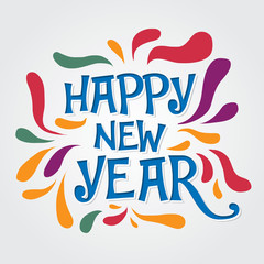 Happy new year lettering with colorful shape