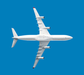 modern jet engine airplane in white color flying on blue sky panoramic aviation air travel landscape background aircraft departure airport isolated silhouette aerial view template