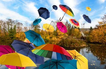 Lebensfreude: Windiger Herbsttag mit bunten Regenschirmen :) - 232241368