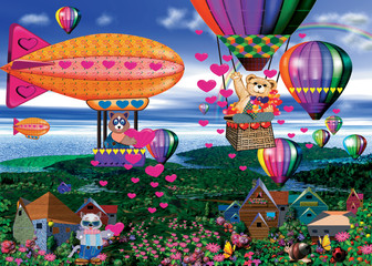 Teddys in Heißluftballons