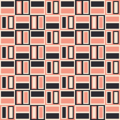 Retro Palm Springs Briques Roses et Bruns Vector Seamless Pattern.Whimsical Geometric Backrgound.Abstract Mid-Century Geo
