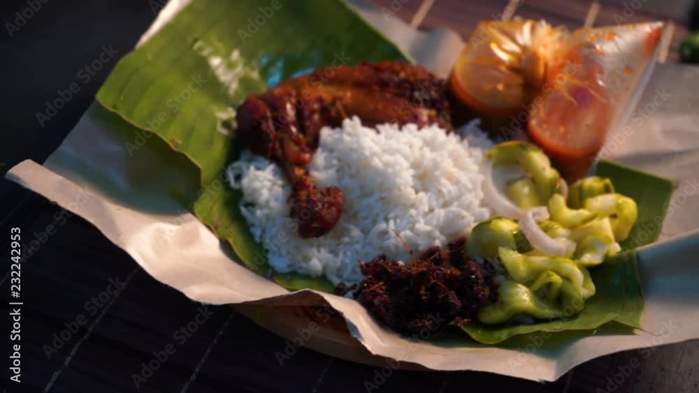 Poster nasi lemak kukus with drumpstick malaysian local food