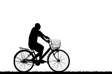 Silhouette man and bike relaxing on white  background