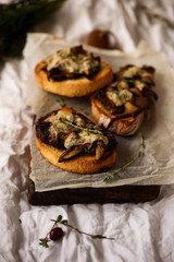 bruschetta with wild Mushroom .style vintage