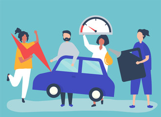 People fueling the car with gasoline