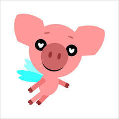 Symbol of the New Year 2019. Piggy in love. Cute cartoon character. White background. Flat design. Vector illustration.