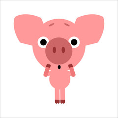 Symbol of the New Year 2019. Piggy gets scared. Cute cartoon character. White background. Flat design. Vector illustration.