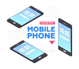 Mobile phones banner - modern vector isometric illustration