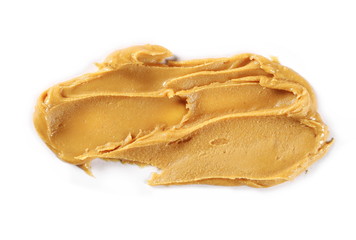 Peanut butter isolated on white background, top view