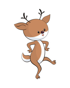 Cheerful  deer in cartoon style. Childhood vector illustration isolated on a white background.