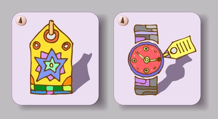 set of two hand-drawn icons , color sketch retro