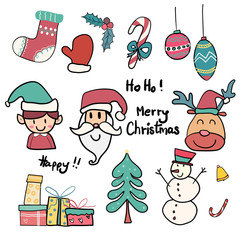collection of  cute doodle Christmas icon