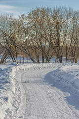 Snow-covered road in winter park