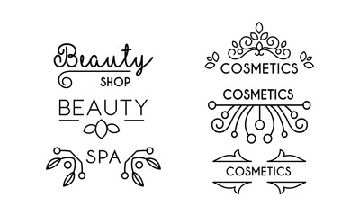 Cosmetic, beauty, spa linear logo template, badge for hair, spa salon, organic cosmetics vector Illustration on a white background