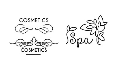 Cosmetic, spa linear logo template, symbol for spa salon, organic cosmetics vector Illustration on a white background