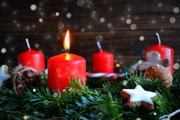 Adventskranz - 1.Advent - Weihnachten Kerzen rot