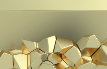 3d render, golden modern shattered wall texture, random clusters digital illustration, abstract geometric background. Wealth and Prosperity reach concept architecture with copyspace for your text