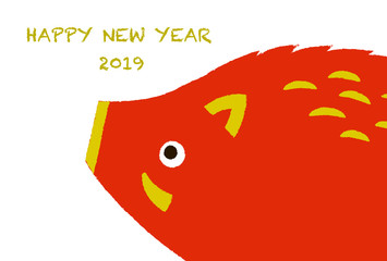 亥年　手描き風猪　年賀状テンプレート