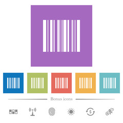 Barcode flat white icons in square backgrounds