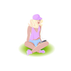 Girl sits and listens to music