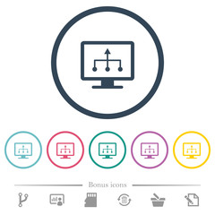 TV select source flat color icons in round outlines