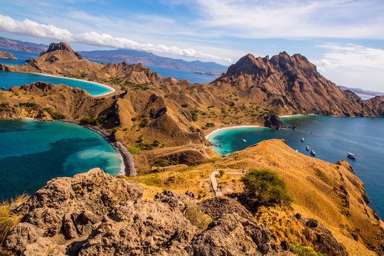 Landscape view from the top of Padar island in Komodo islands, Flores, Indonesia.