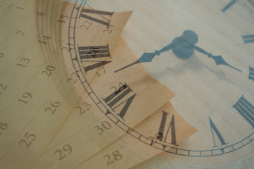 Vintage clock and calendar, time concept