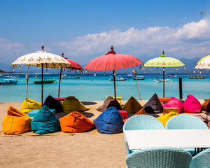 Chairs And Umbrella In Tropical Beach 