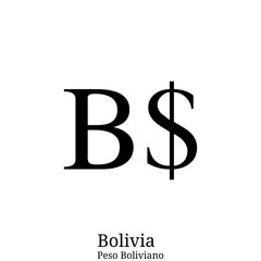 Black  Peso Boliviano currency symbol isolated on white background